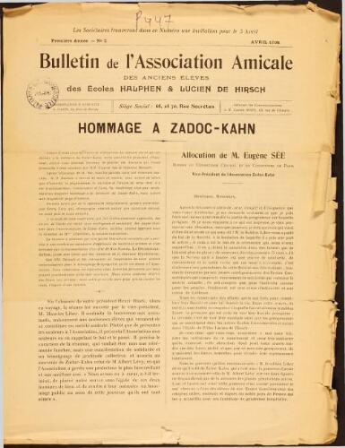 Bulletin de l’Association Amicale des Anciens Elèves des Ecoles Halphen et Hirsch Vol.1 N°2 (avril 1908)